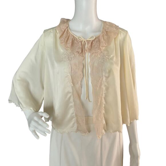 VINTAGE BONWIT TELLER CREAM SATIN BED JACKET 1930s 1940s LINGERIE WOMEN Sz S/M - Picture 2 of 12
